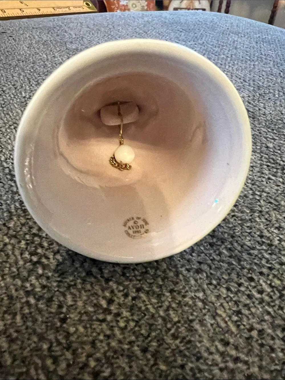 Avon Vintage 1995 Pink and Gold Porcelain Heart Bell with Love Birds